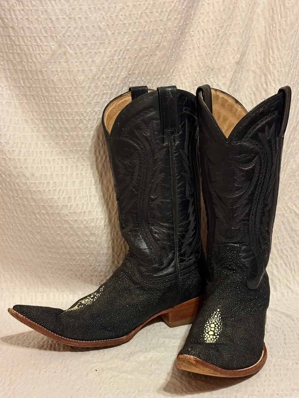 Rancho Mexican Made LongToe Sting Ray Embossed Western Leather Mens 9.5 EE Boots